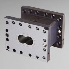Metallisches Extruder-Gehäuse mit Bohrungen und ovaler Doppelschnecken-Öffnung für Hochleistungs-Extrusionssysteme